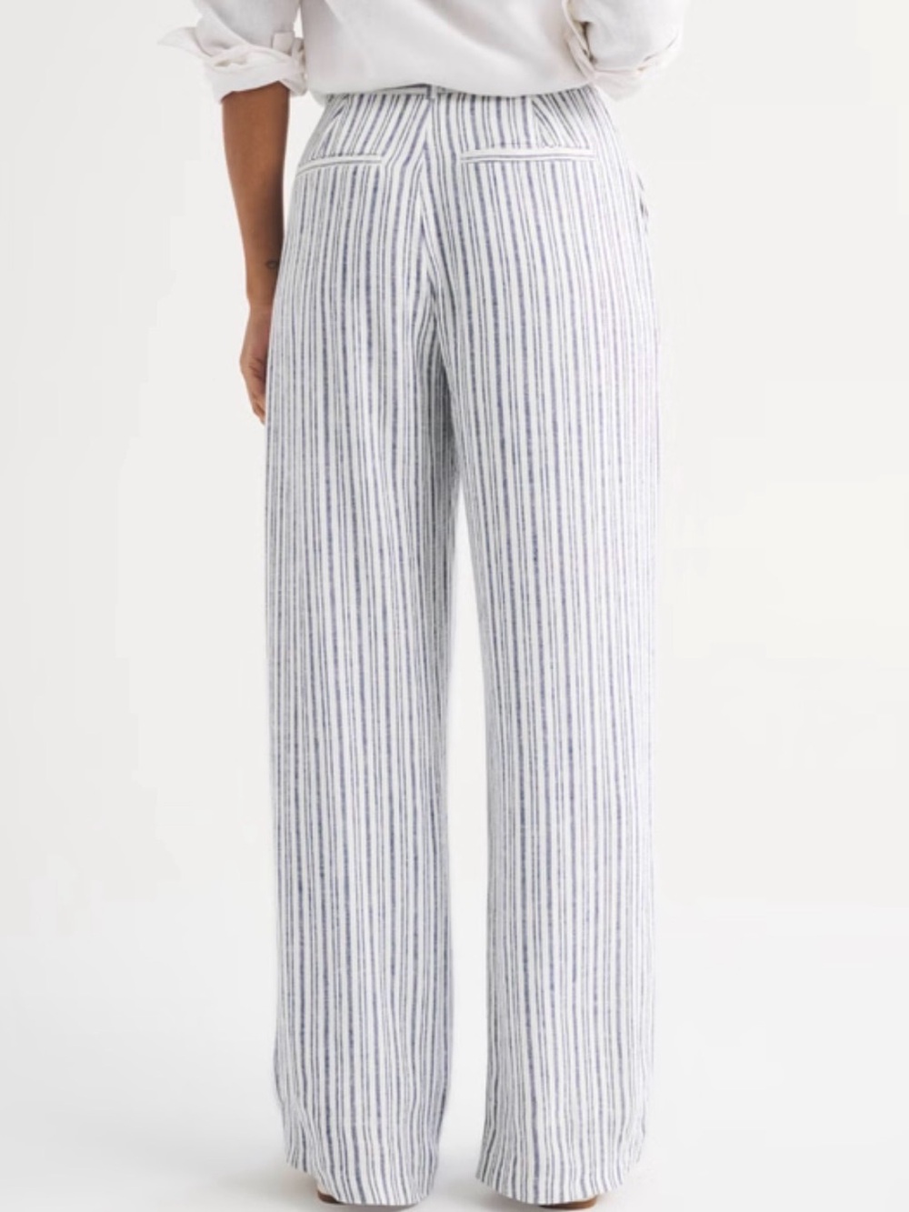 Abercrombie & Fitch Striped Wide-Leg Linen Blend Pants - White & Blue - Picture 3 of 4